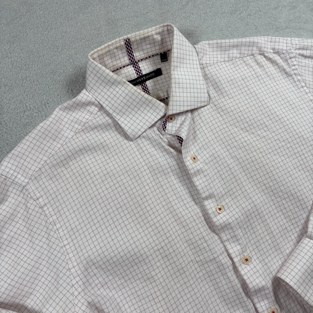 Hammer Made Dress Shirt Mens 42/16.5 White Red Check Formal Business Button‎ Up